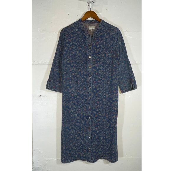 Women’s Denim Shirt Dress Floral Print Cotton Sz 10 The Territory Ahead - Picture 2 of 10
